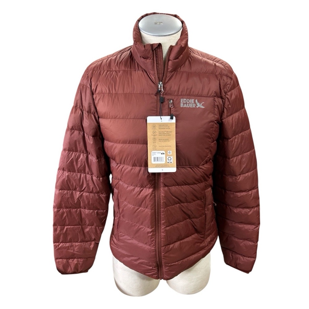 Eddie Bauer Mens Down Puffer Jacket Burgundy Red 650 Down Packable EB010638 S
